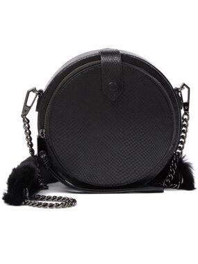 Rebecca Minkoff | Black Canteen Leather and Fur Guitar Strap Crossbody Bag Purse